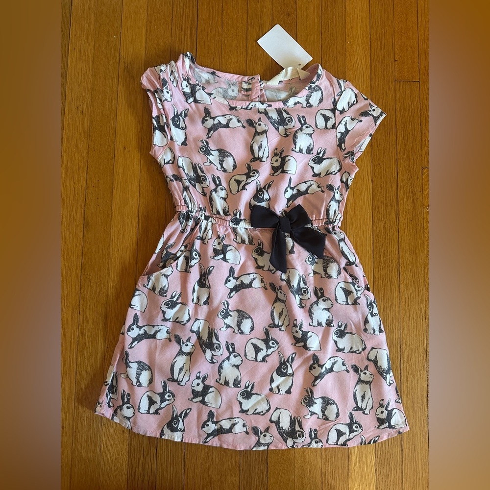 H&M Pink Bunny Dress with Black Bow, Size 3-4 year, NWT